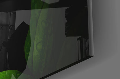Green Eyed Coiled Snake Leaves Glass Wall Art