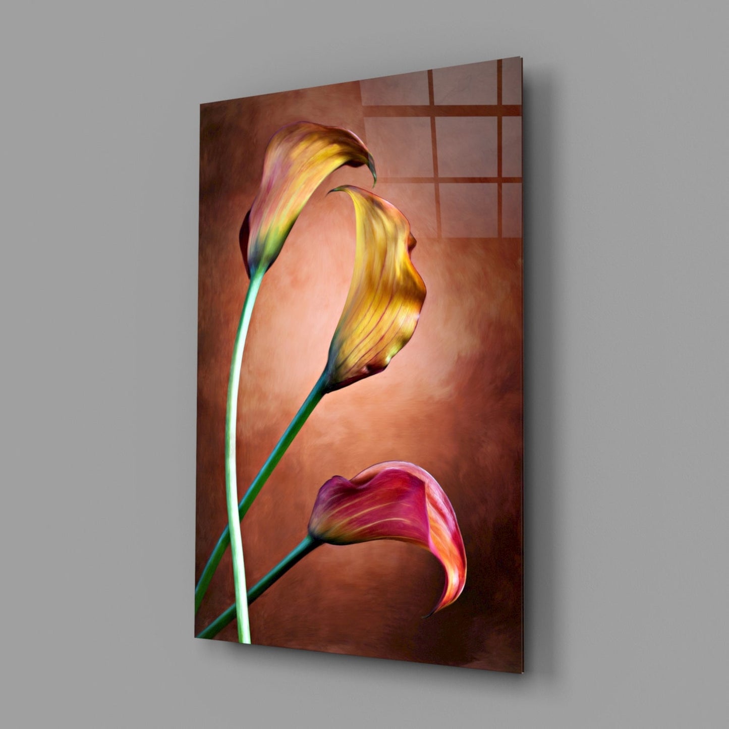 Golden Calla Lily Stems Glass Wall Art