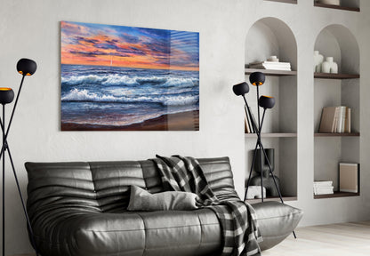 Sunset Surf Seascape Glass Wall Art