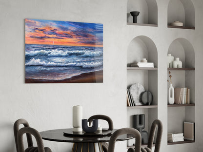 Sunset Surf Seascape Glass Wall Art