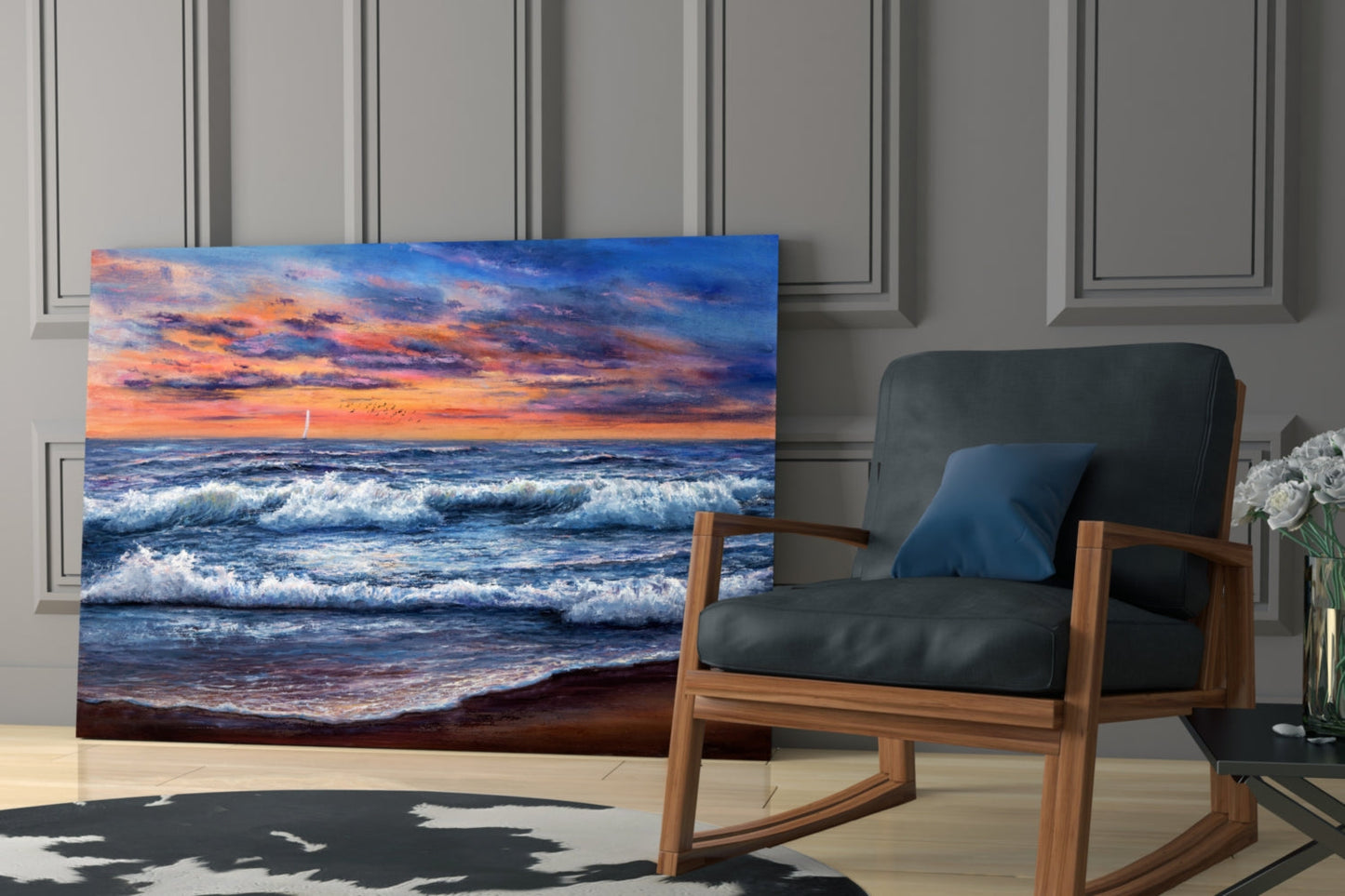 Sunset Surf Seascape Glass Wall Art