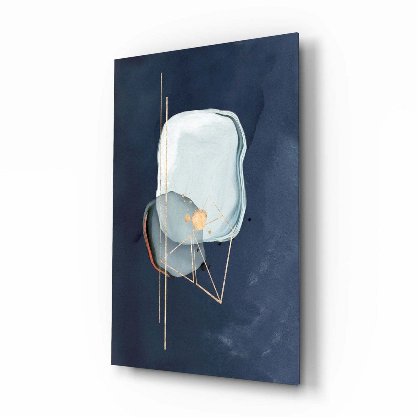 Gold Line Geometry On Navy Blue Glass Wall Art