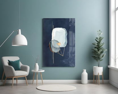 Gold Line Geometry On Navy Blue Glass Wall Art
