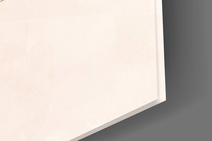 Angled close-up view of beige glass panel showing smooth surface and curved edge against gray background.