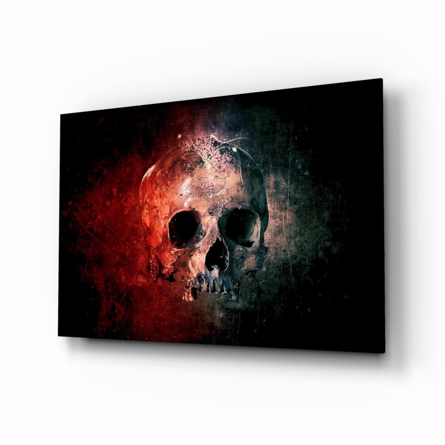 Red Glow Grunge Skull Glass Wall Art