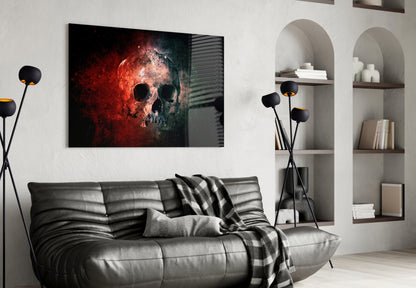 Red Glow Grunge Skull Glass Wall Art