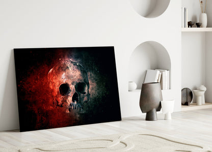 Red Glow Grunge Skull Glass Wall Art