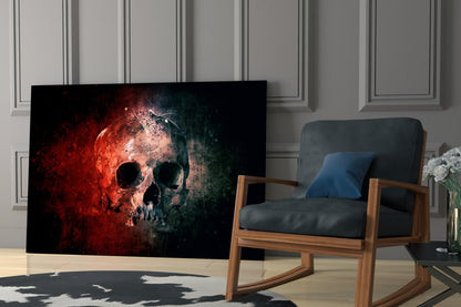 Red Glow Grunge Skull Glass Wall Art