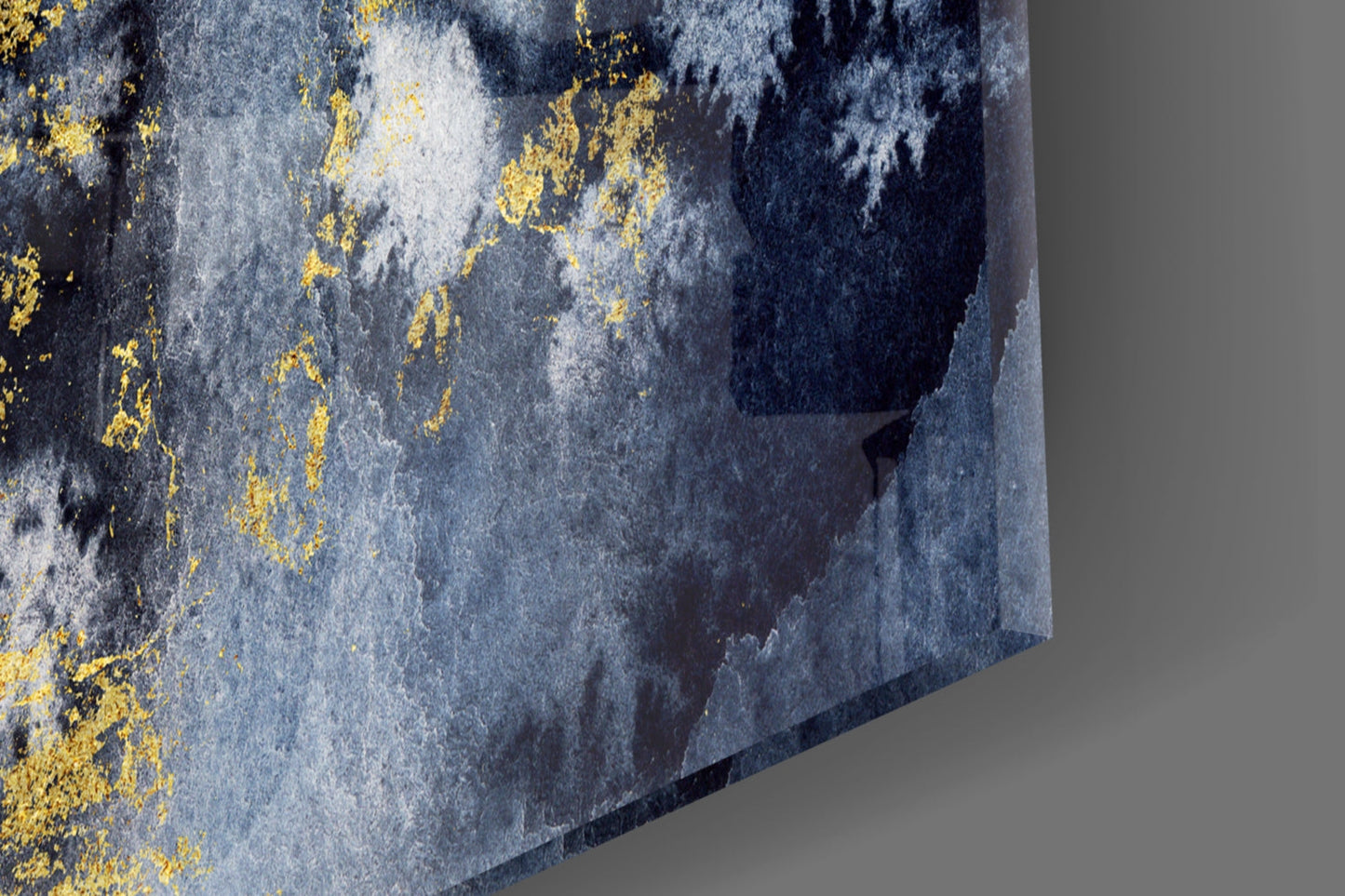 Gold Leaf On Navy Ink Texture Glass Wall Art