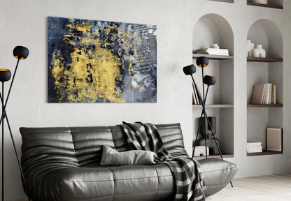 Gold Leaf On Navy Ink Texture Glass Wall Art
