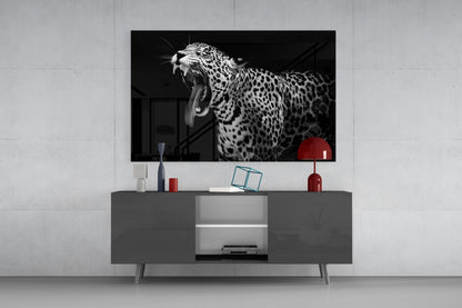 Wide Yawn Leopard Glass Wall Art