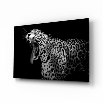 Wide Yawn Leopard Glass Wall Art