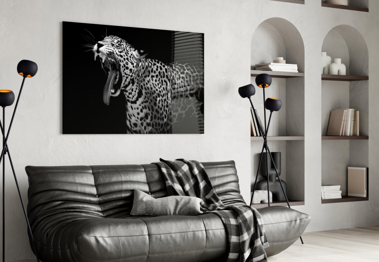 Wide Yawn Leopard Glass Wall Art