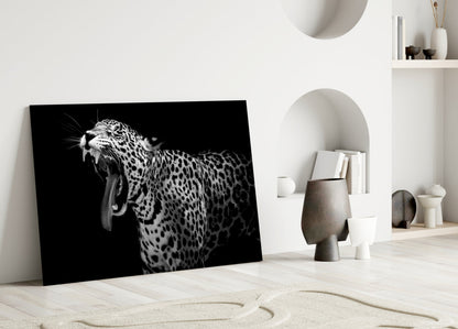 Wide Yawn Leopard Glass Wall Art