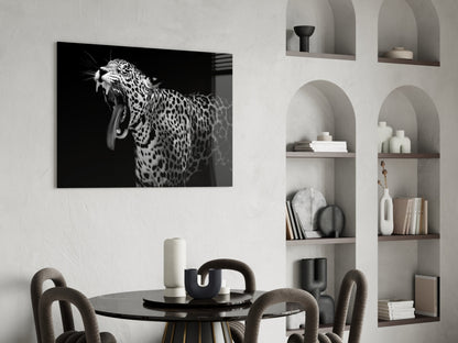Wide Yawn Leopard Glass Wall Art