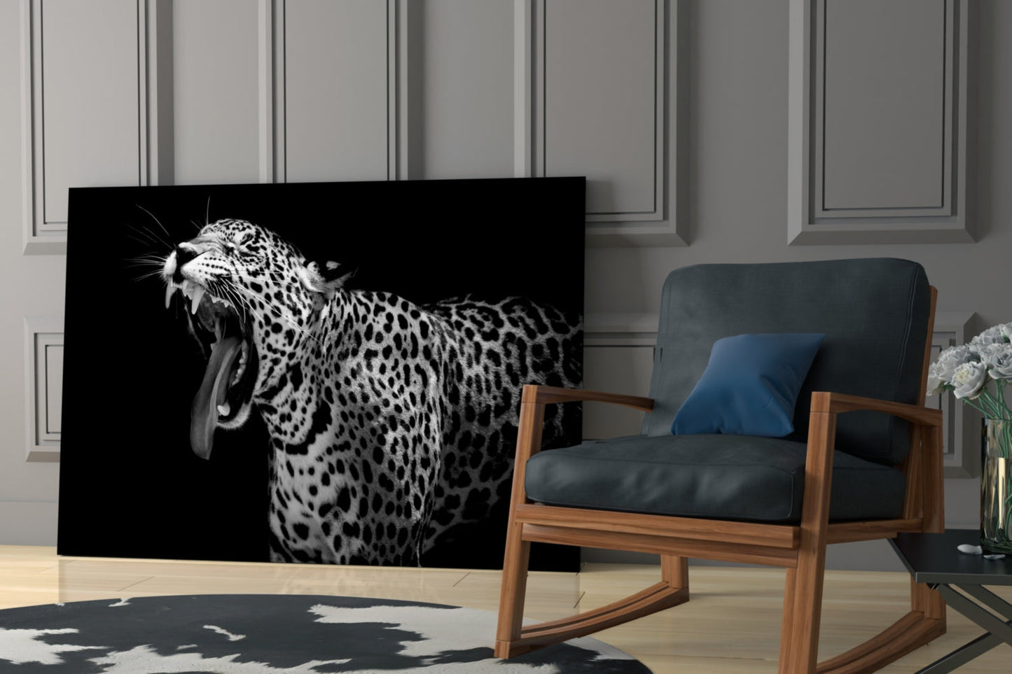 Wide Yawn Leopard Glass Wall Art
