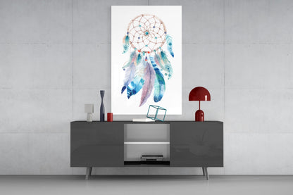 Watercolor Feather Dreamcatcher Glass Wall Art