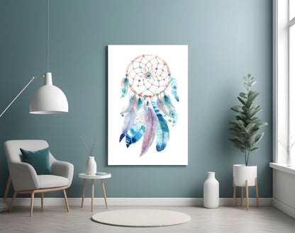 Watercolor Feather Dreamcatcher Glass Wall Art