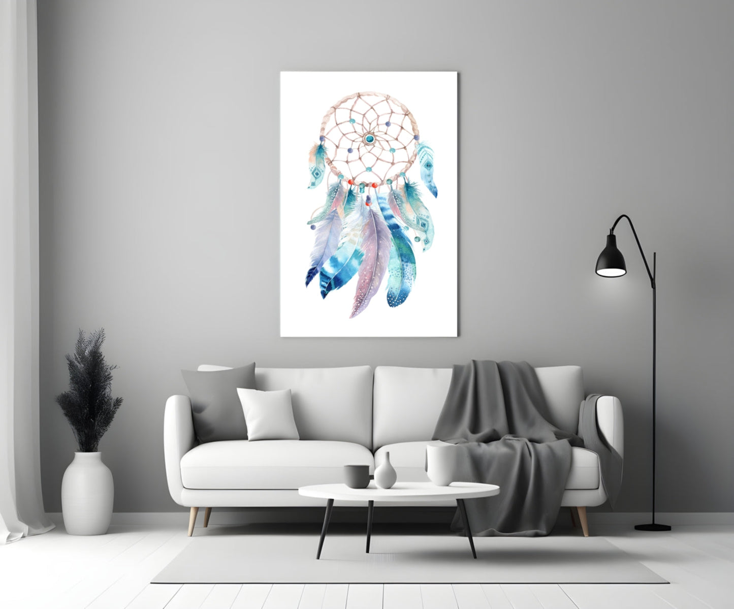 Watercolor Feather Dreamcatcher Glass Wall Art