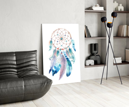 Watercolor Feather Dreamcatcher Glass Wall Art