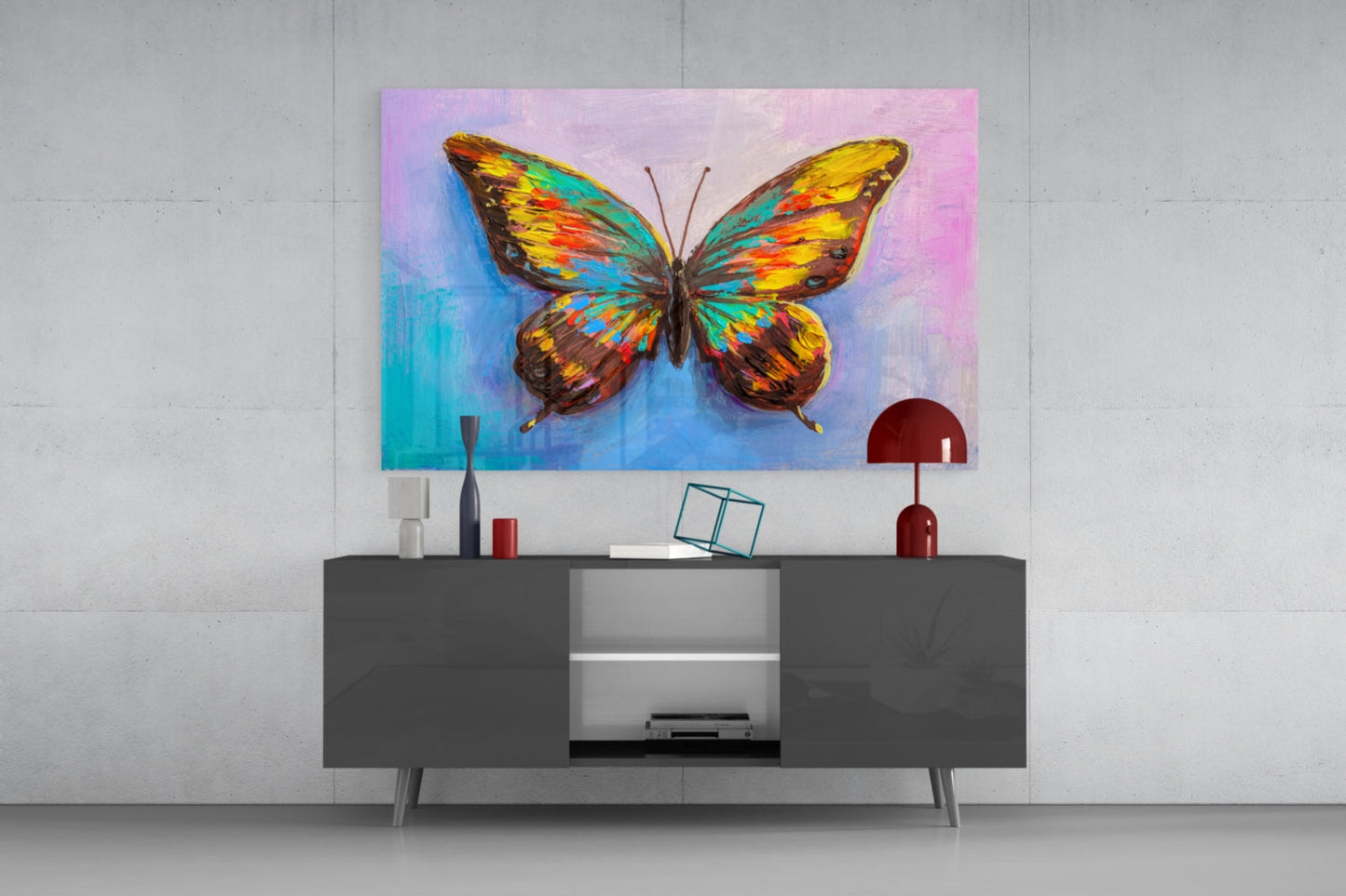 Rainbow Oil Paint Butterfly Glass Wall Art