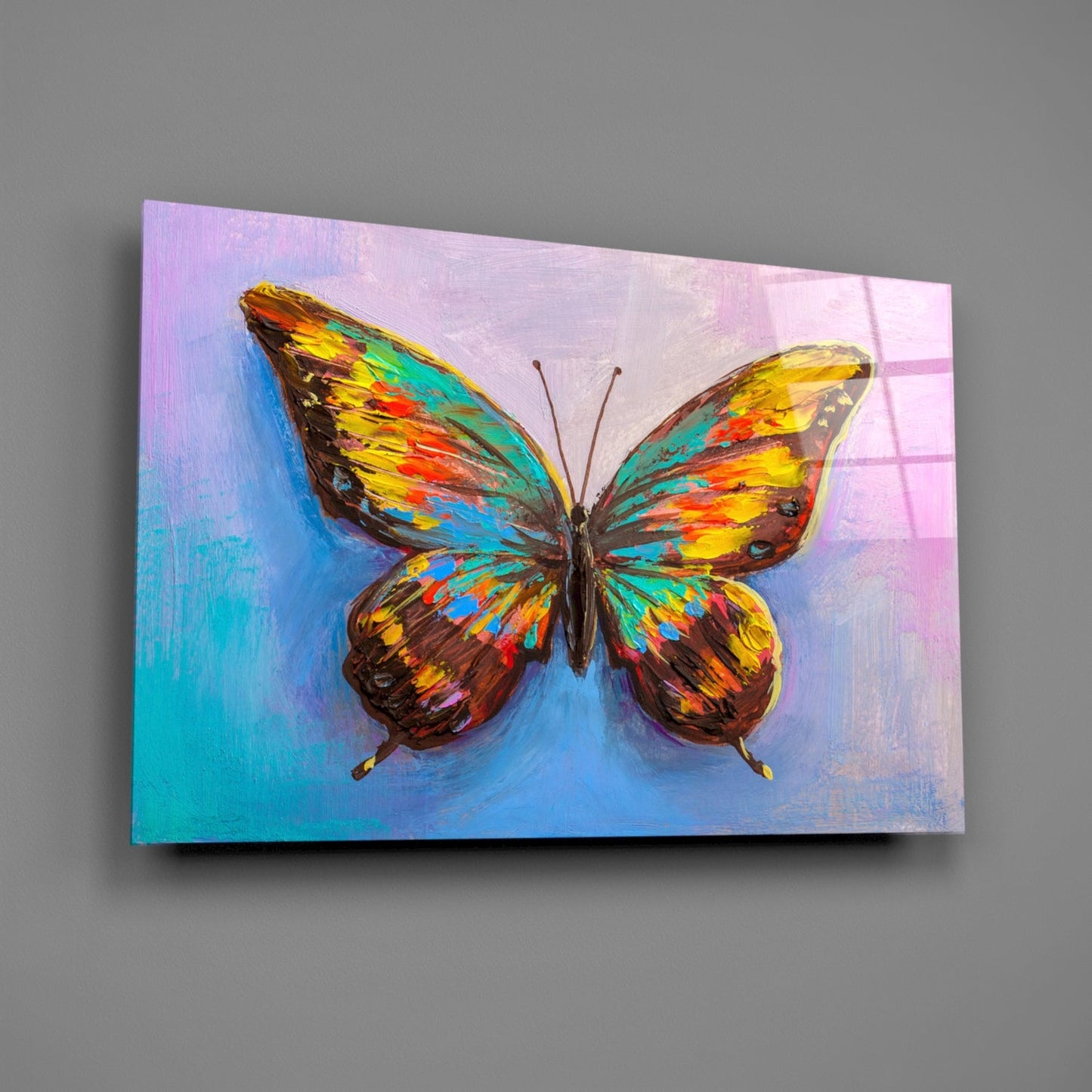 Rainbow Oil Paint Butterfly Glass Wall Art