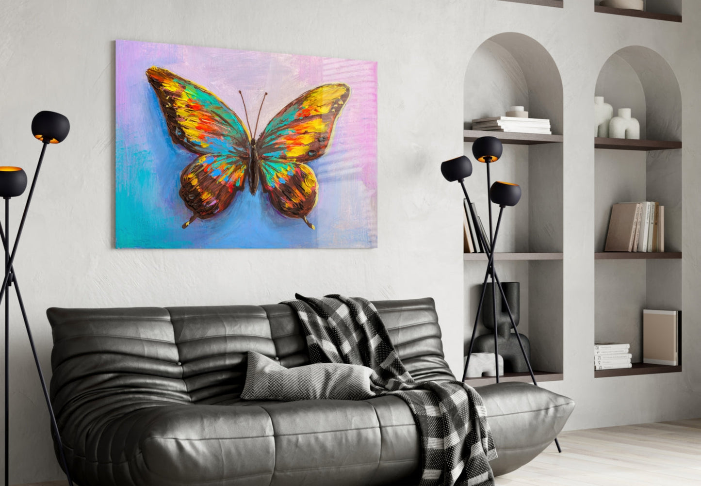 Rainbow Oil Paint Butterfly Glass Wall Art