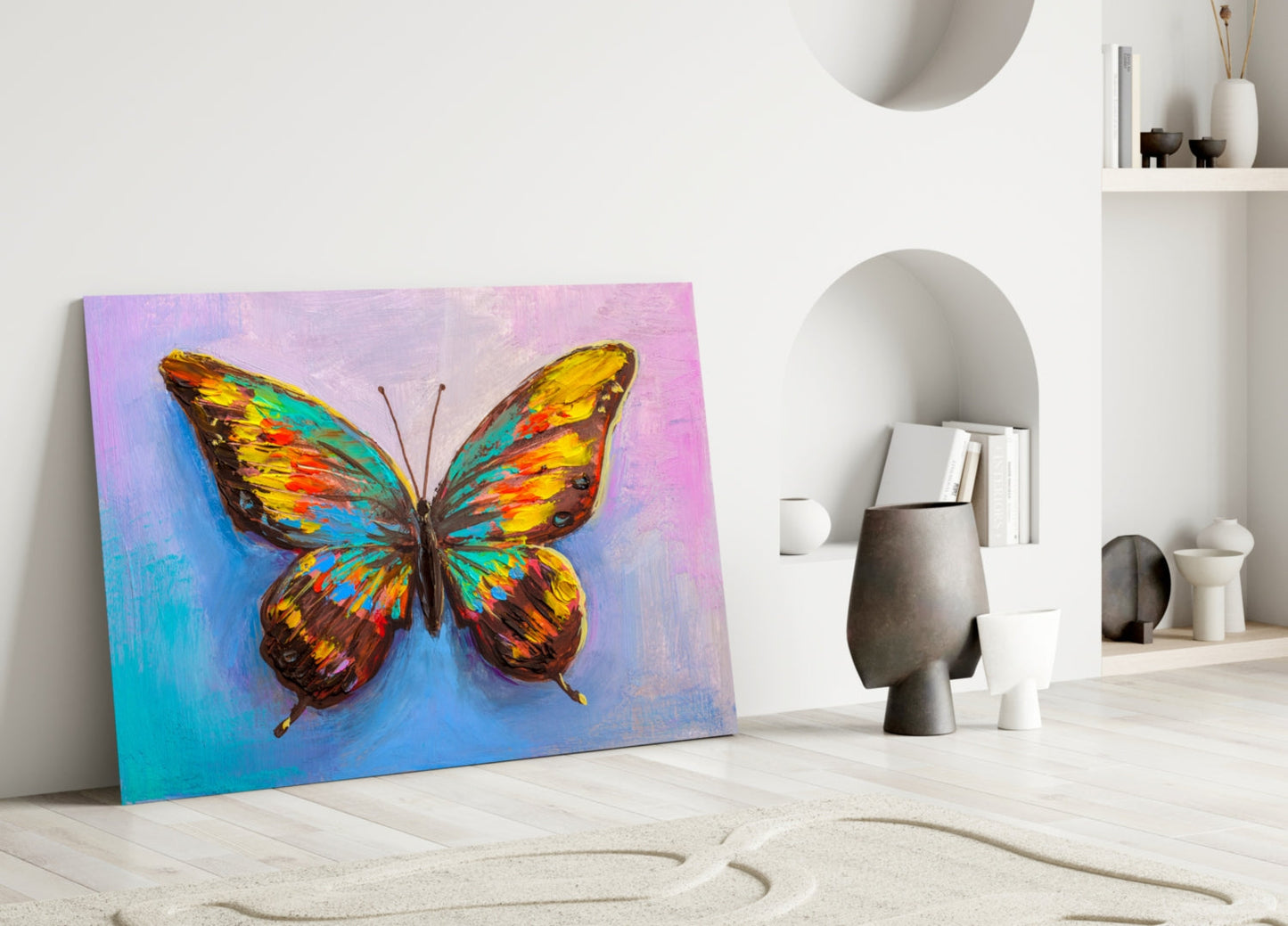 Rainbow Oil Paint Butterfly Glass Wall Art