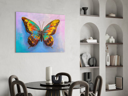 Rainbow Oil Paint Butterfly Glass Wall Art