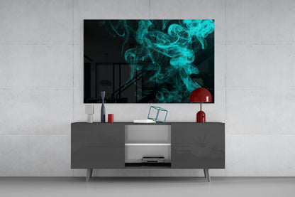 Rising Turquoise Smoke Wisps Glass Wall Art
