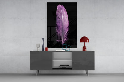 Soft Lilac Quill Feather Glass Wall Art