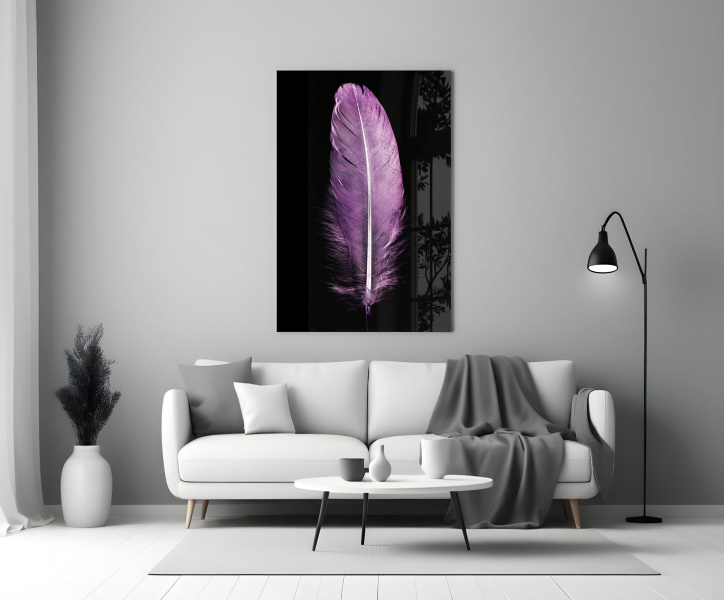 Soft Lilac Quill Feather Glass Wall Art
