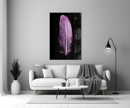 Soft Lilac Quill Feather Glass Wall Art