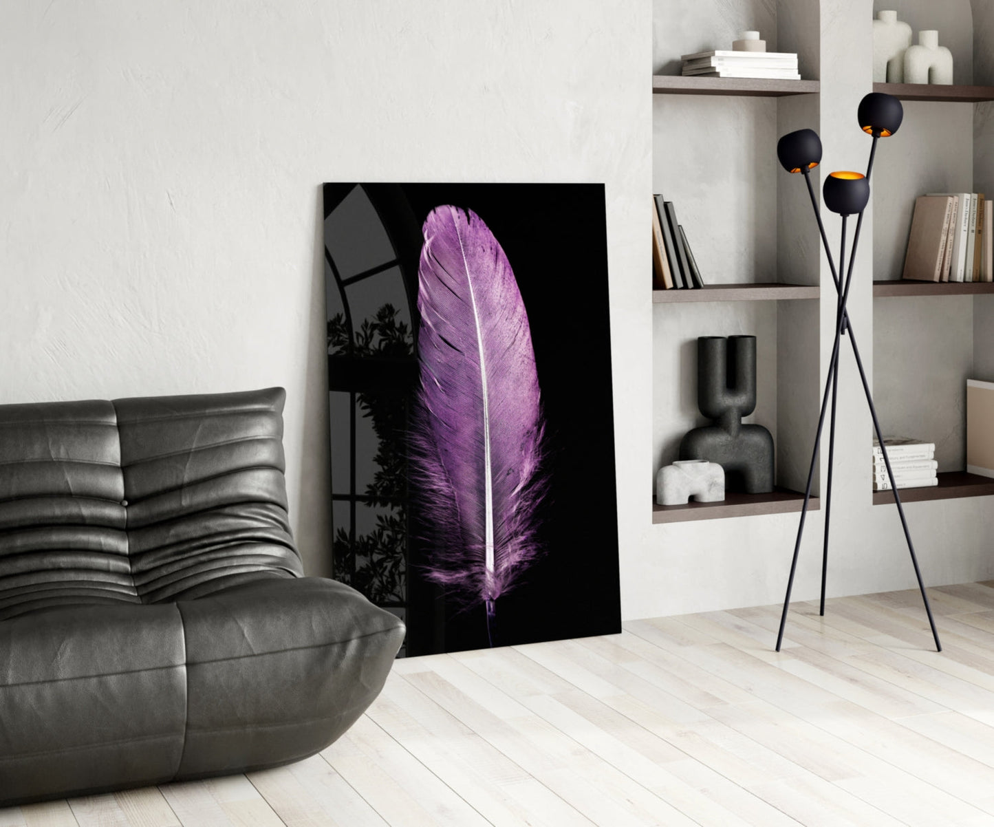 Soft Lilac Quill Feather Glass Wall Art