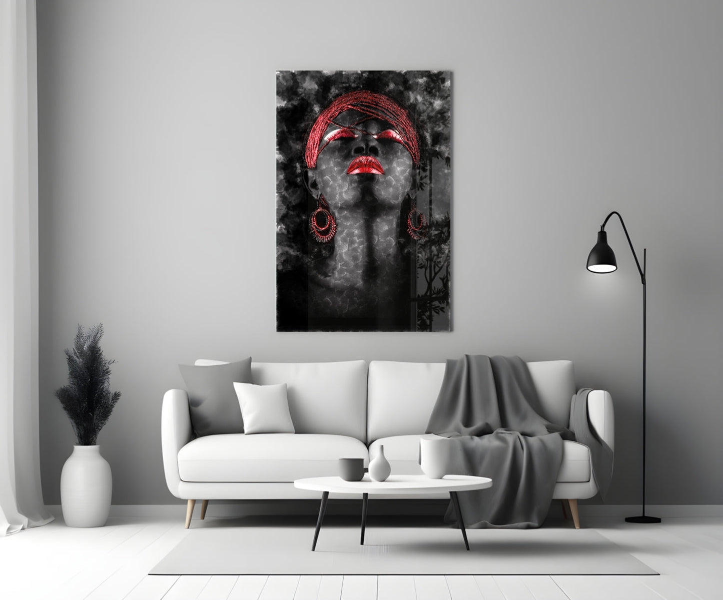 Red Lips Woman Dark Smoke Portrait Glass Wall Art