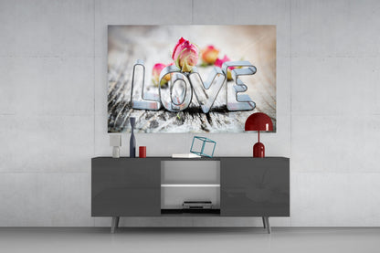 Chrome Love Letters With Rosebud Glass Wall Art