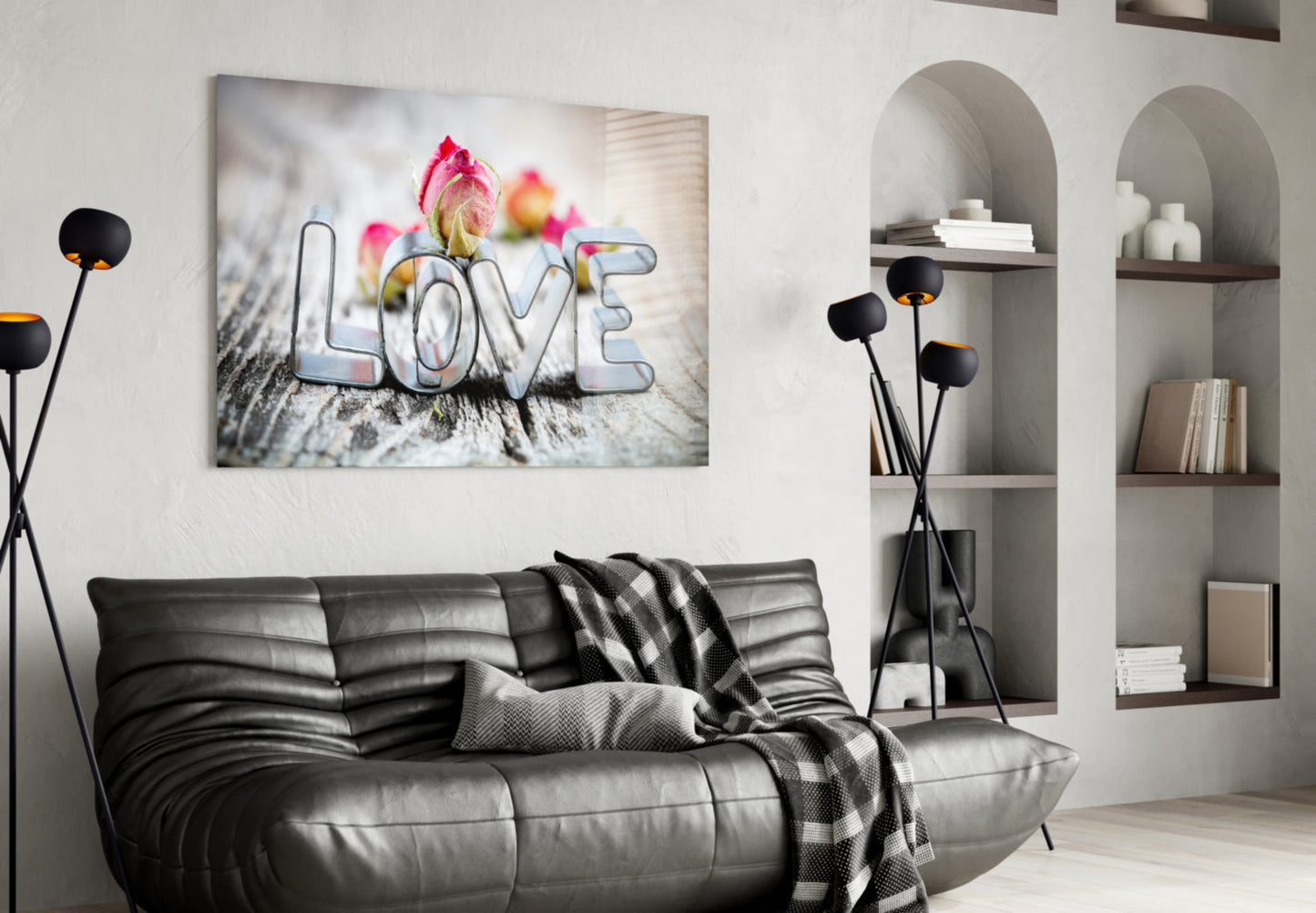 Chrome Love Letters With Rosebud Glass Wall Art