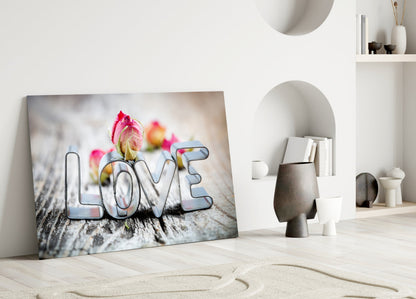 Chrome Love Letters With Rosebud Glass Wall Art