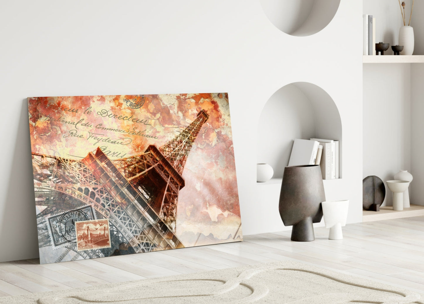Vintage Postcard Eiffel Tower Glass Wall Art