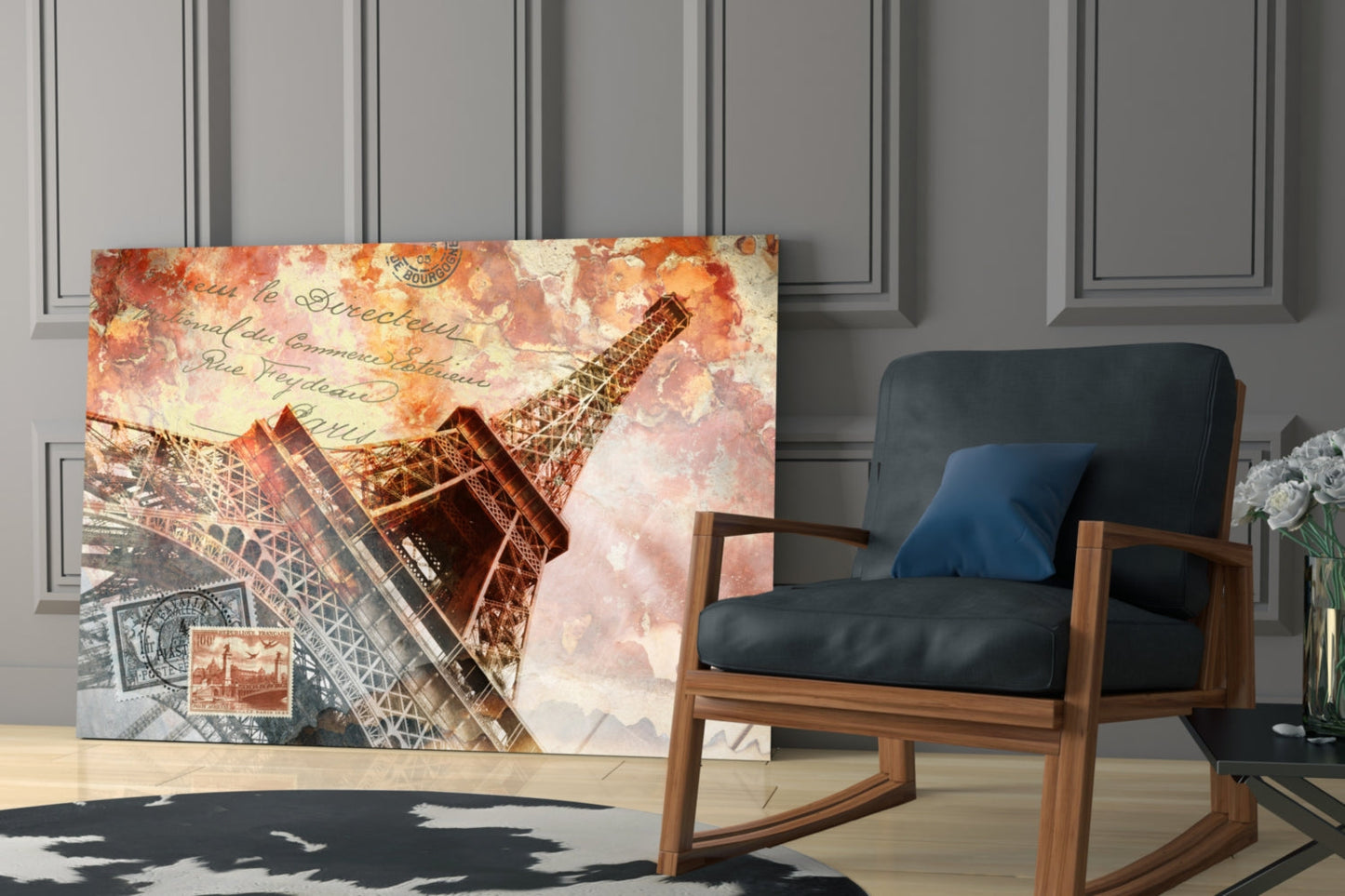 Vintage Postcard Eiffel Tower Glass Wall Art