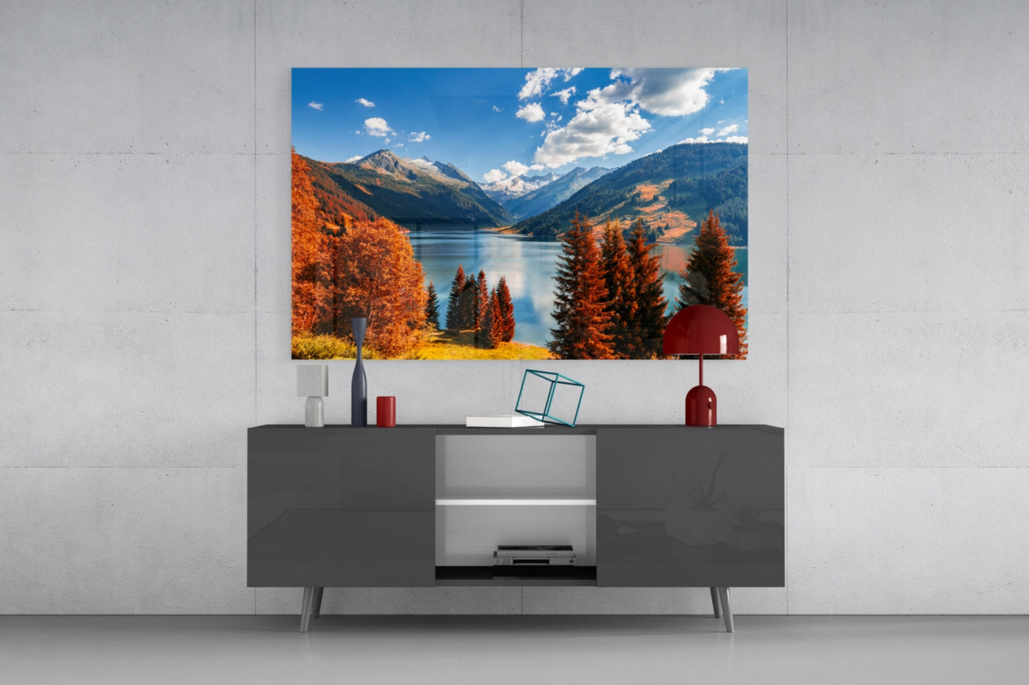 Autumn Alpine Lake Valley Glass Wall Art