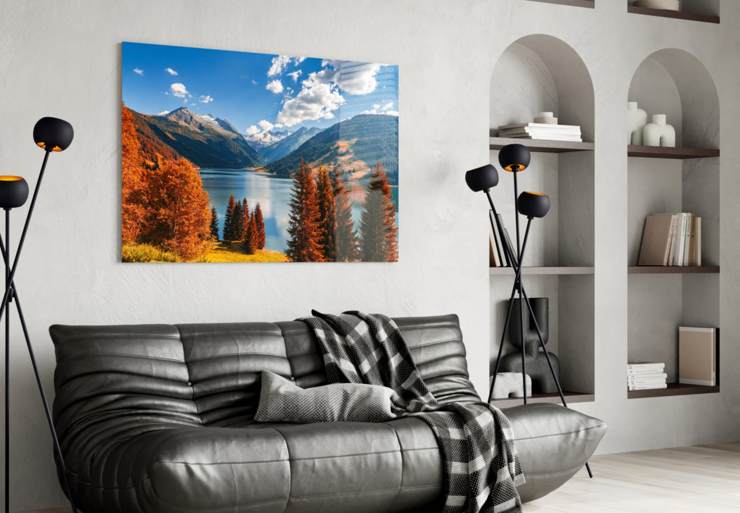 Autumn Alpine Lake Valley Glass Wall Art