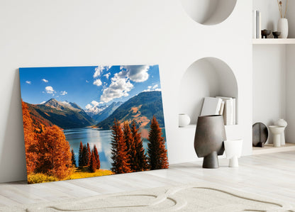Autumn Alpine Lake Valley Glass Wall Art