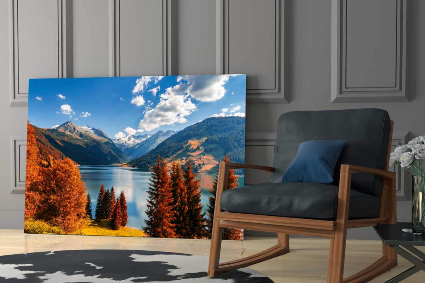 Autumn Alpine Lake Valley Glass Wall Art