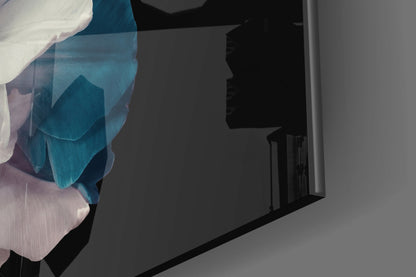 White and Teal Layered Blossom Glass Wall Art