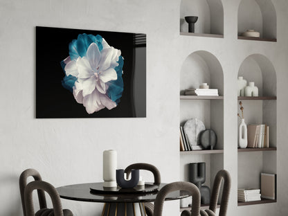 White and Teal Layered Blossom Glass Wall Art