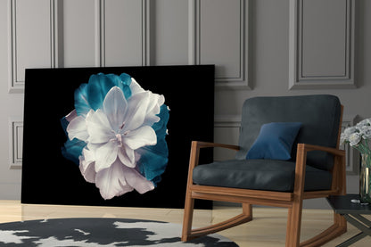 White and Teal Layered Blossom Glass Wall Art