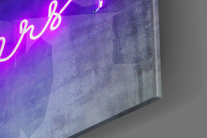 Purple Neon Cheers Script Sign Glass Wall Art