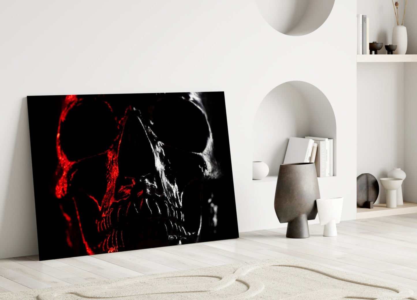 Red and White Shadow Skull Glass Wall Art