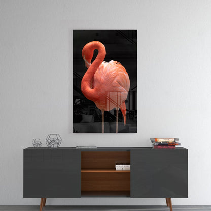 Coral Flamingo Curved Neck Glass Wall Art